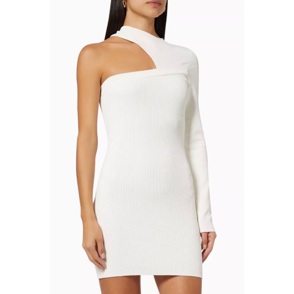 NWT GAUGE81 Tnino White One Sleeve Cutout Ribbed Knit Mini Dress Large Revolve